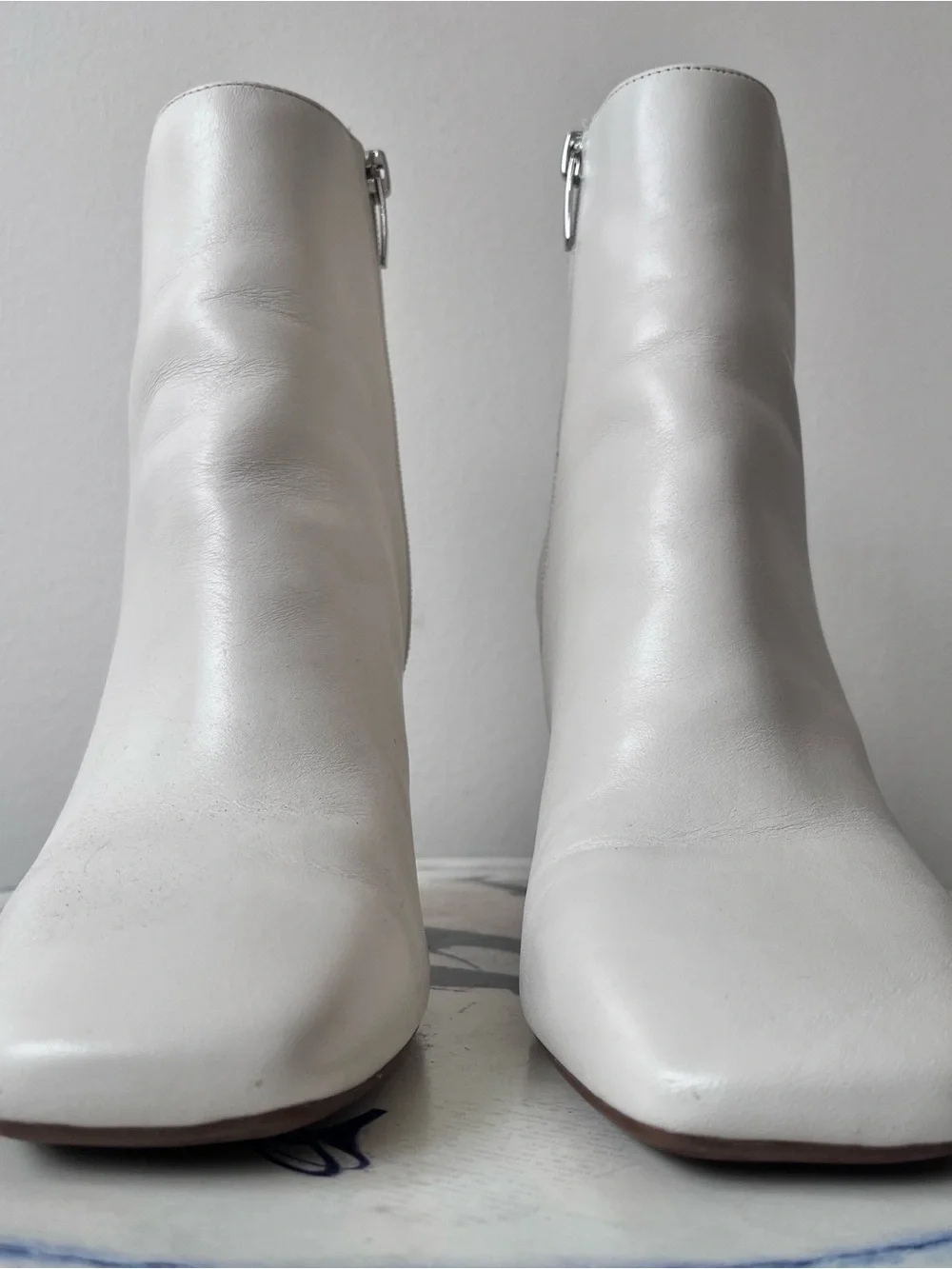 Marc Fisher NEBULA Bone White Leather Square-Toe Women’s Ankle Heeled Boots 8
